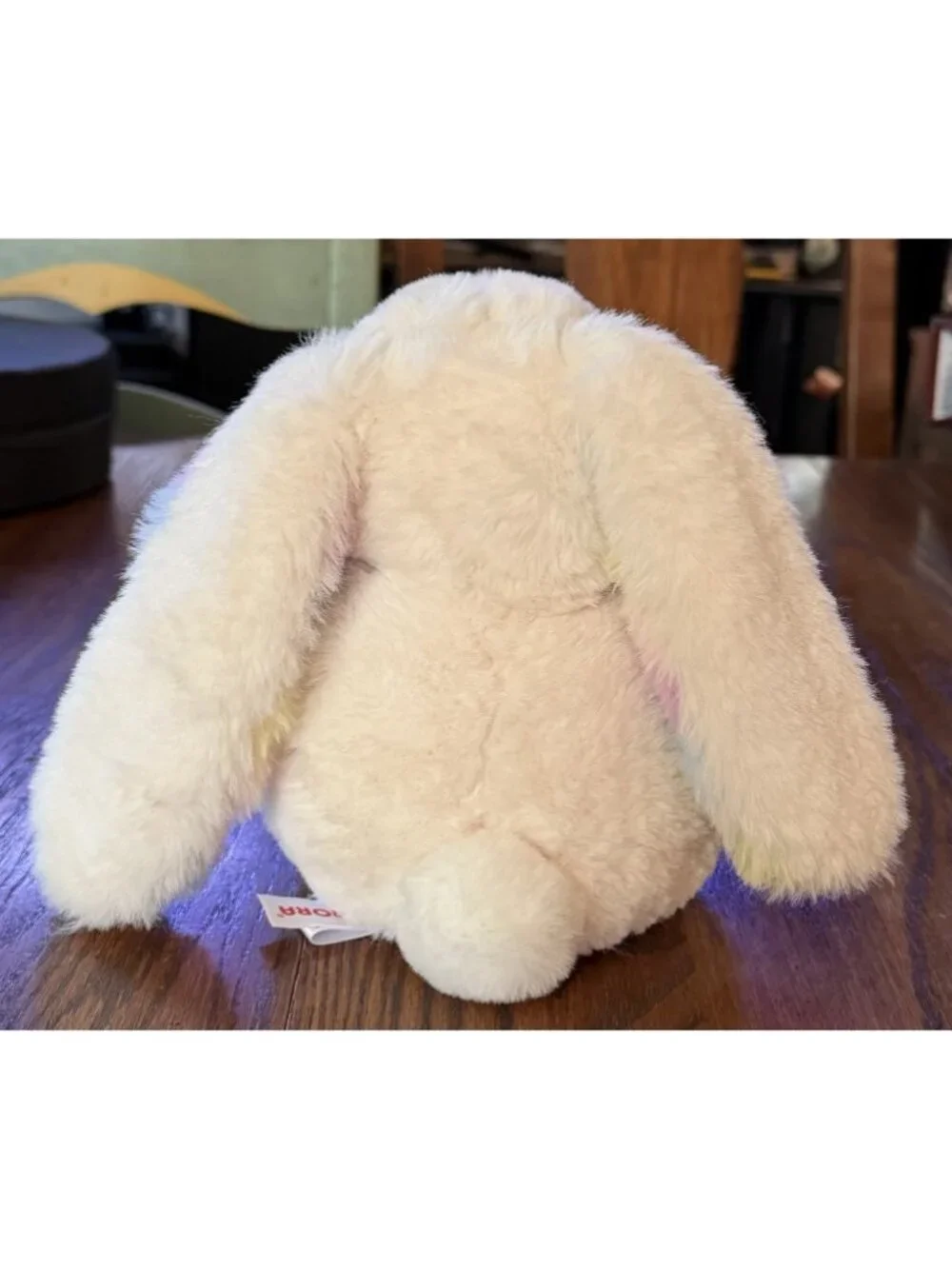 Aurora Rainbow Sorbet Bunny Plush Floppy Ears Ivory Pastel Stuffed Beanbag 8”